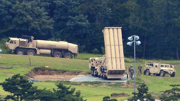 A US missile defence system called Terminal High Altitude Area Defence is seen in Seongju, South Korea.