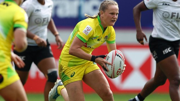 Job done: Emma Sykes helped Australia go unbeaten through the first two days of the Sevens World Series in Paris. 