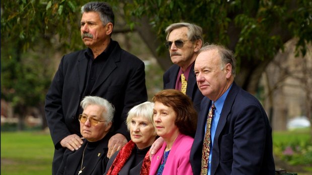Parents and family of murder victims Elizabeth Membrey, Jane Thurgood-Dove and Mersina Halvagis. From left, Christina and George Halvagis, John and Helen Magill and Roger and Joy Membrey.