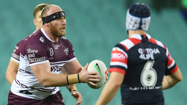 Manly prop Matt Lodge in action.