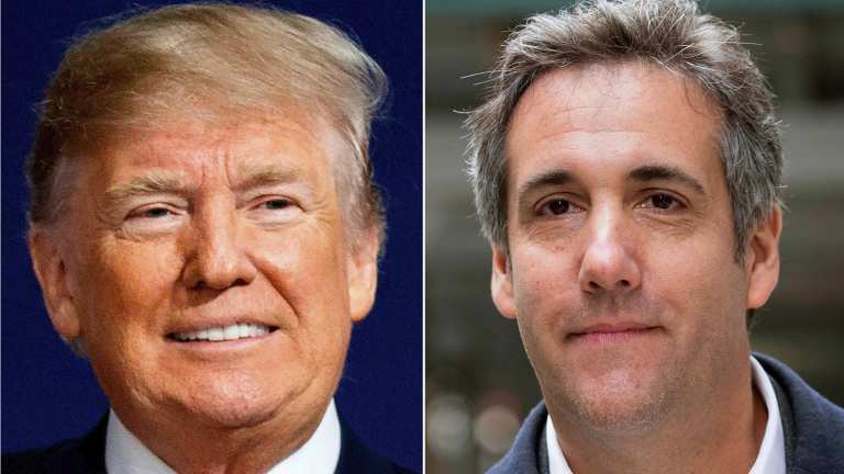 Donald Trump (left) has been implicated in illegal hush money payments by his former lawyer and fixer Michael Cohen (right).