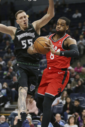 Mitch Creek (left) playing for the Minnesota Timberwolves in the NBA in 2019.