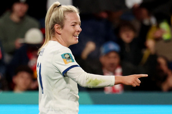 England’s Lauren Hemp celebrates scoring their second goal.