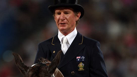 Heath Ryan competes for Australia in the dressage event at the 2008 Beijing Olympics.