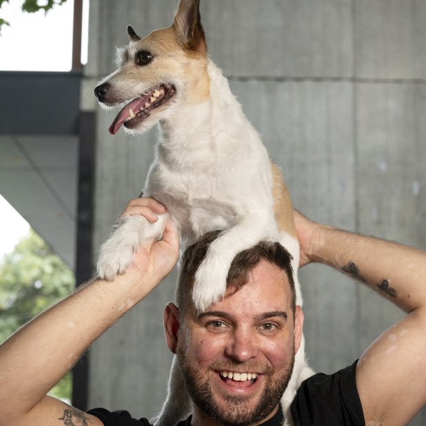 Brent Martin, with his Jack Russell, Penny, sells boutique dog treats for inner urban pooches.