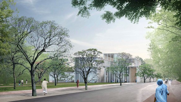 A rendering provided by David Chipperfield Architects shows the planned museum in Agra, India, on the Mughal rulers and their culture. 