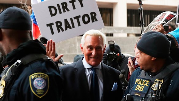 Former campaign adviser for President Donald Trump, Roger Stone, arrives at a federal court on Tuesday. 