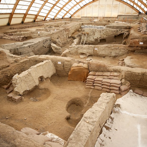An excavation site at Catalhoyuk, a UNESCO World Heritage site and a significant Neolithic settlement dating back to 7400 BC.