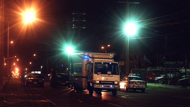 The scene on Cochranes Road, Moorabbin, after the shootings on August 16, 1998.