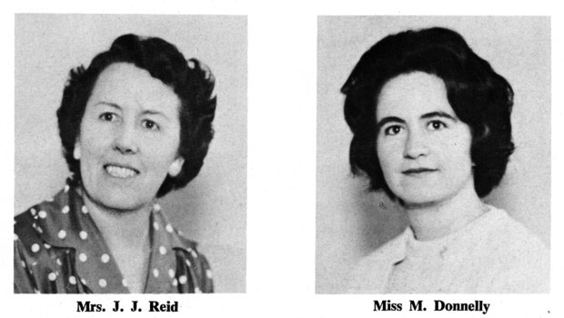 Daramalan College's pioneering first female teachers, Jean Reid and Mary Barton (nee Donnelly), in the school yearbook in 1962.