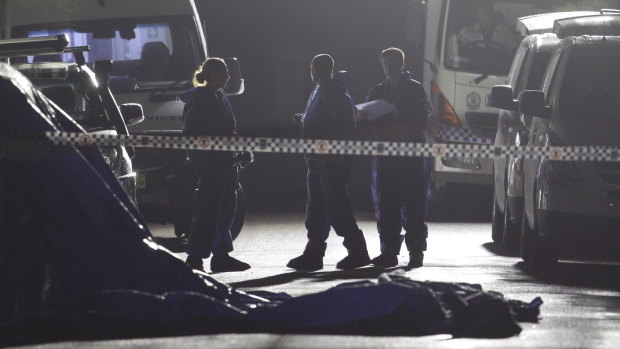 Police at the scene of the shooting in Punchbowl. 