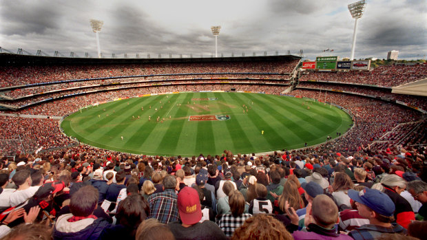 The first Anzac Day clash between Essendon and Collingwood in 1995 attracted a packed house. It is still uncertain if that will be allowed to happen this year.