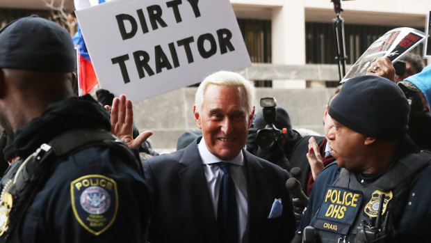 Former campaign adviser for President Donald Trump, Roger Stone, arrives at a federal court on Tuesday. 