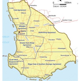 A map of the proposed South West Native Title settlement area.