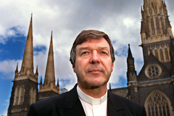 Pell, as archbishop of Melbourne, outside St Patrick’s Cathedral in 1996.