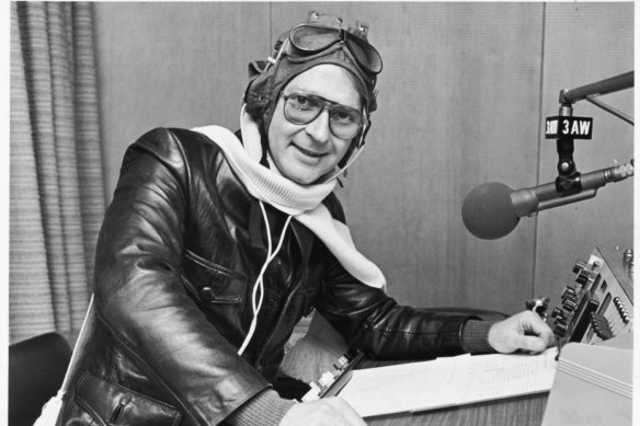 Blackman hamming it up in his familiar place in front of the microphone at Melbourne radio station 3AW.