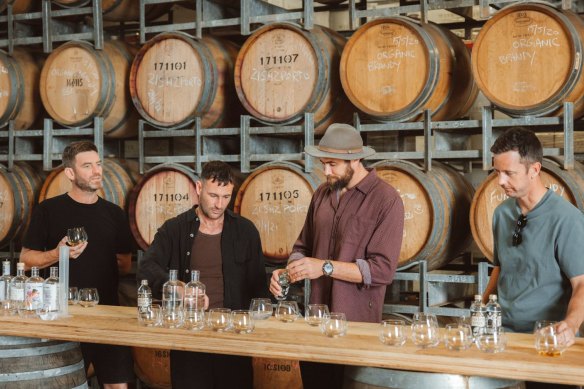 Boasting more than 6500 species of plants grown in the most “floralistic diverse” place on Earth, the distillery – owned by ex-Eagles players Chris Masten and Josh Kennedy, centre – sources directly from one farm in the Mid West of WA.