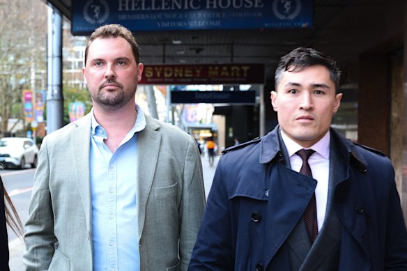 ICAC witness Jeremy Greenwood (left)  is accompanied by his solicitor Bryan Wrench on Monday.