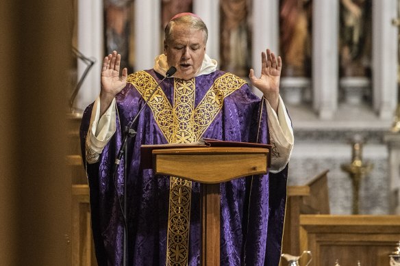 Archbishop of Sydney Anthony Fisher gives a mass in honour of predecessor George Pell on Wednesday.
