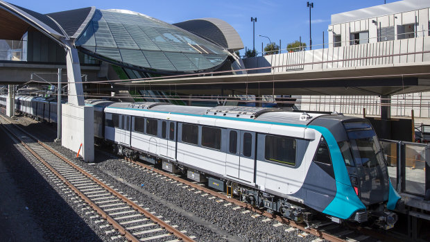 A driverless metro train at the new Tallawong station in Sydney's north-west.