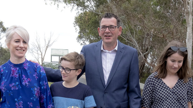 Daniel Andrews, with his family in Seaford, announcing money for new parks.  