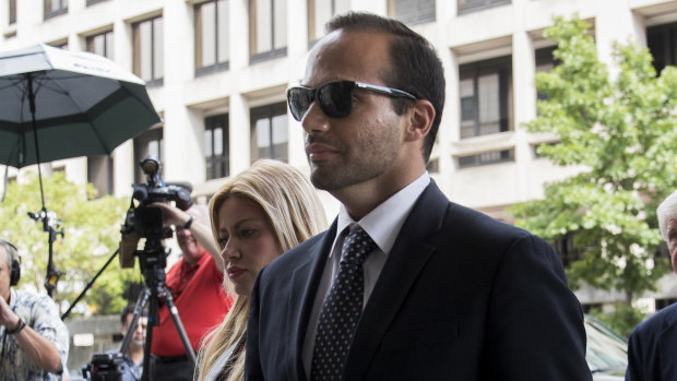 George Papadopoulos, former campaign adviser to Donald Trump, arrives for sentencing at federal court in Washington.