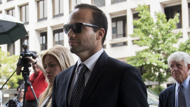 George Papadopoulos, former campaign adviser to Donald Trump, arrives for sentencing at federal court in Washington in September.