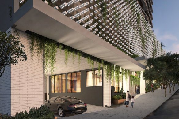 An artist’s impression of the unit tower planned for 2 Cordelia Street at South Brisbane.