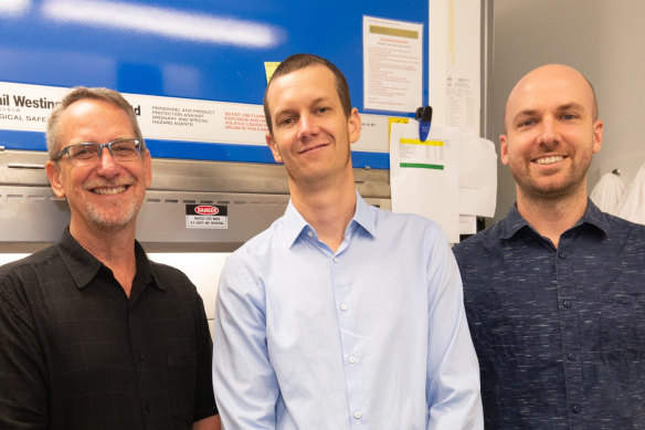 Professor Paul Young, left, Dr Keith Chappell and Dr Dan Watterson have developed a new vaccine technology.