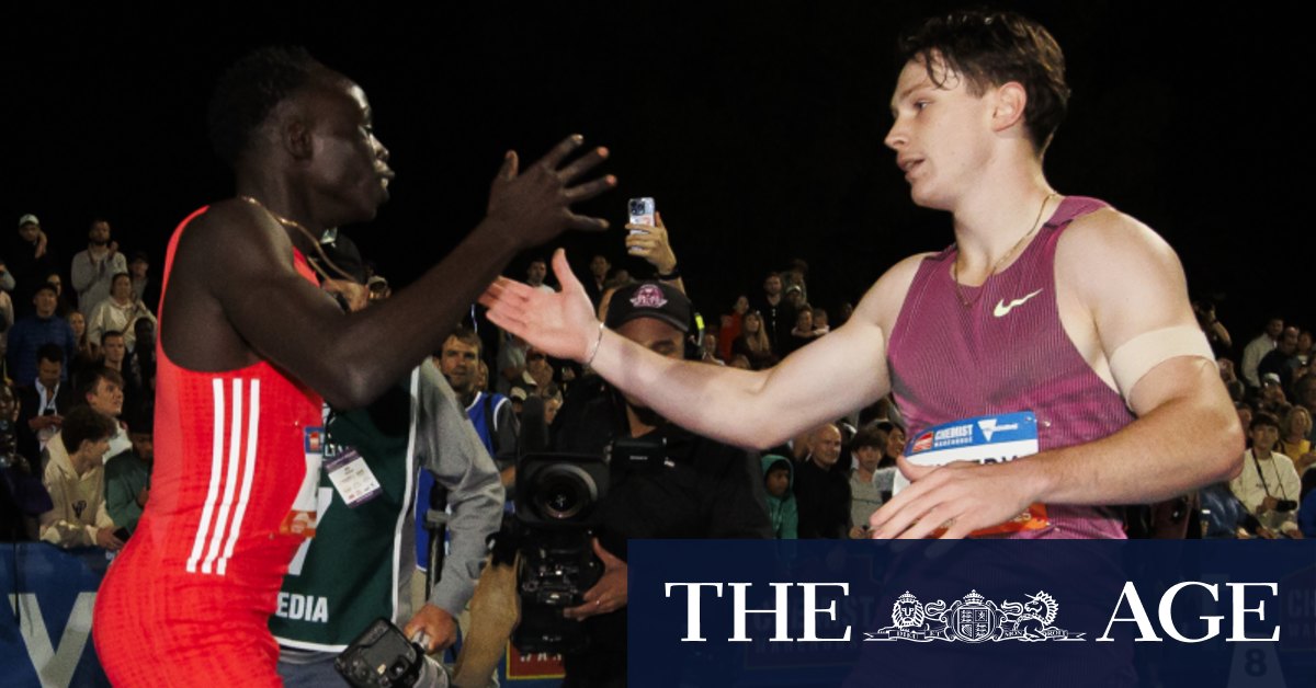 Gout Gout races in Maurie Plant Meet at Lakeside Stadium in Melbourne; Lachie Kennedy wins 100m; Letsile Tebogo