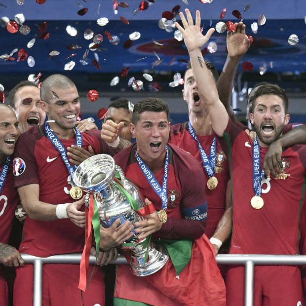 Cristiano Ronaldo and the Portuguese celebrate their win at Euro 2016.