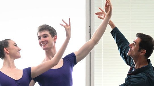 Australian Ballet School’s captains, Zoe Horn and Matthew Paten with Andrew Murphy, classical teacher and ballet master.