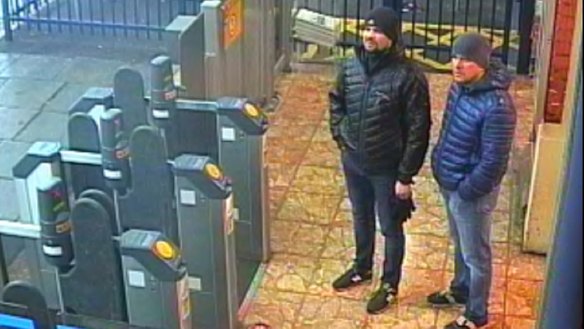 CCTV still shows Ruslan Boshirov and Alexander Petrov at Salisbury train station on March 3, 2018. 