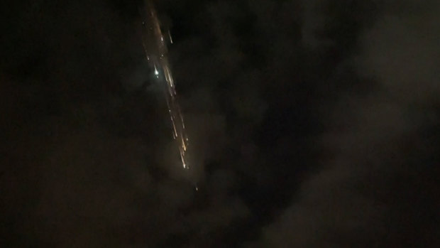 The remnants of the second stage of the Falcon 9 rocket left comet-like trails as they burned up upon re-entry in the Earth’s atmosphere according to a tweet from the National Weather Service.