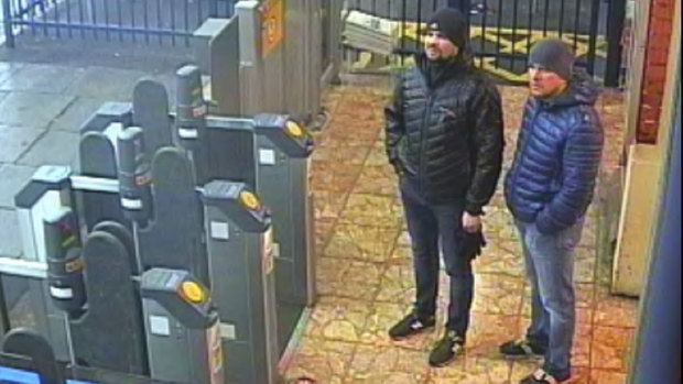 CCTV still shows Ruslan Boshirov and Alexander Petrov at Salisbury train station on March 3, 2018. 