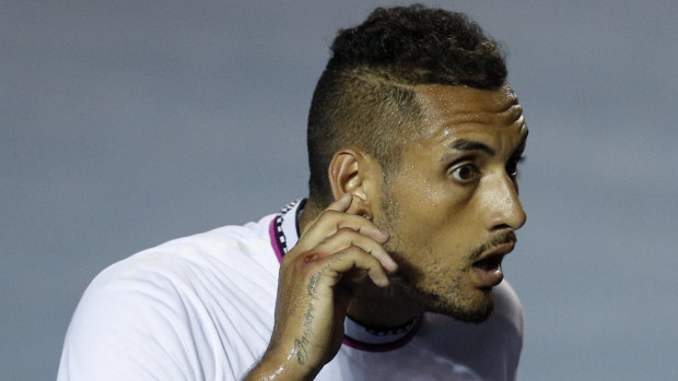 Nick Kyrgios interacts with the crowd in Mexico.