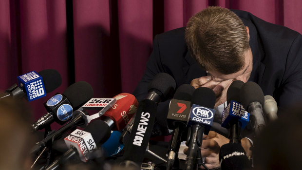 More twists to come: David Warner breaks down over the ball-tampering scandal.