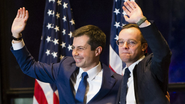"By every conventional wisdom, but every historical measure, we were never supposed to get anywhere at all," said Pete Buttigieg, pictured with his husband Chasten, now bowed out of the race.