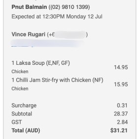 The receipt for virtual lunch with John Doyle.