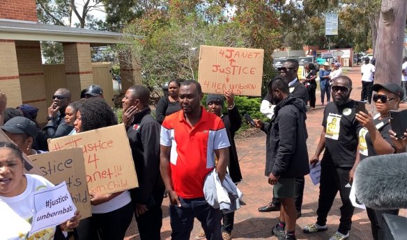 Supporters and family of Janet Dweh outside court on Friday.