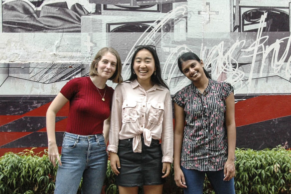 Education student Talica Gummery, Millie Muroi and medical student Amulya Nallanchakravartula.