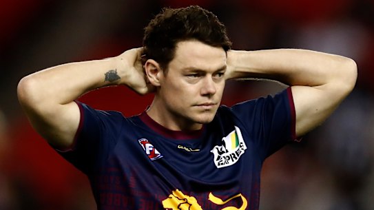 Sore: Lachie Neale at the MCG on Thursday night.