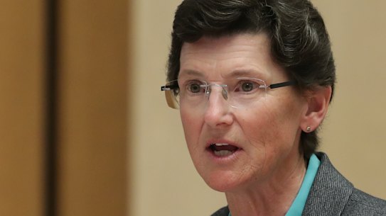Aged Care Quality and Safety Commissioner Janet Anderson fronts a Senate hearing in 2020.