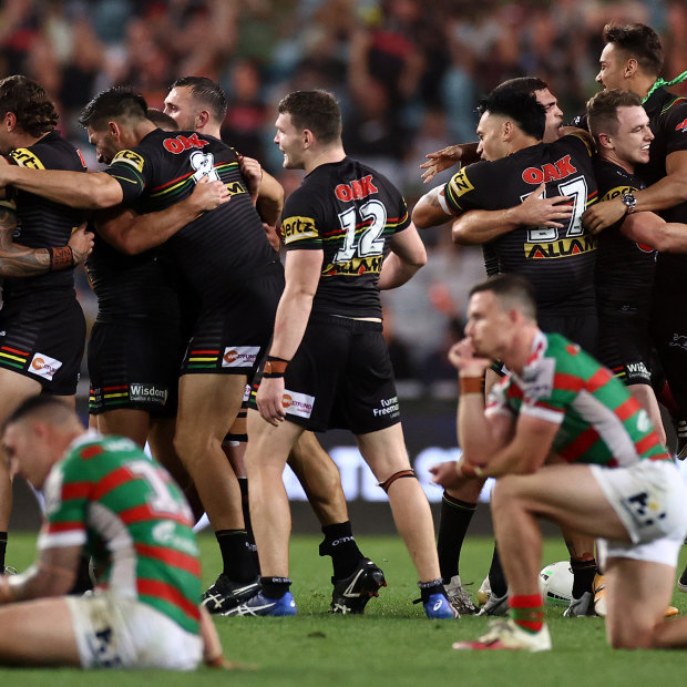 The Panthers celebrate after booking their grand final berth ... less than six months after many had predicted the 2020 season would not take place.