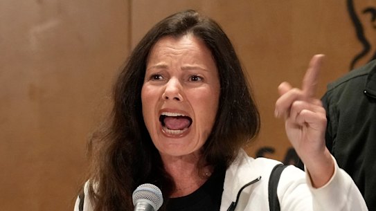 Fran Drescher at a press conference in Los Angeles on July 23 announcing a strike by the Screen Actors Guild.