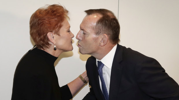 Tony Abbott launched Pauline Hanson's book in Parliament House in March 2018.