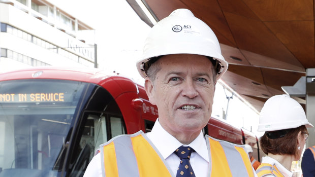 Opposition Leader Bill Shorten during an announcement on Canberra's light rail.
