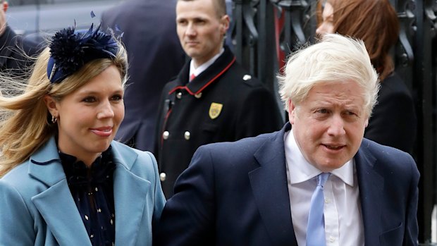 Britain's Prime Minister Boris Johnson and his partner Carrie Symonds arriving at Westminster Abbey in March.