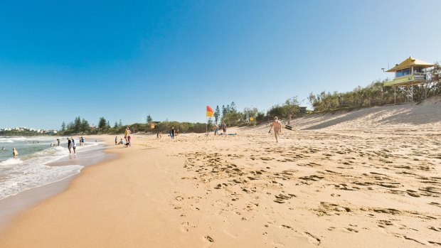 Dicky Beach on the Sunshine Coast, where a surfer in his 60s was rescued and resuscitated on Friday. 