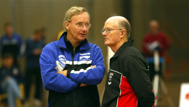 Ex-North Melbourne recruiter Neville Stibbard (left) hopes the Tasmanian team takes a long-term view.